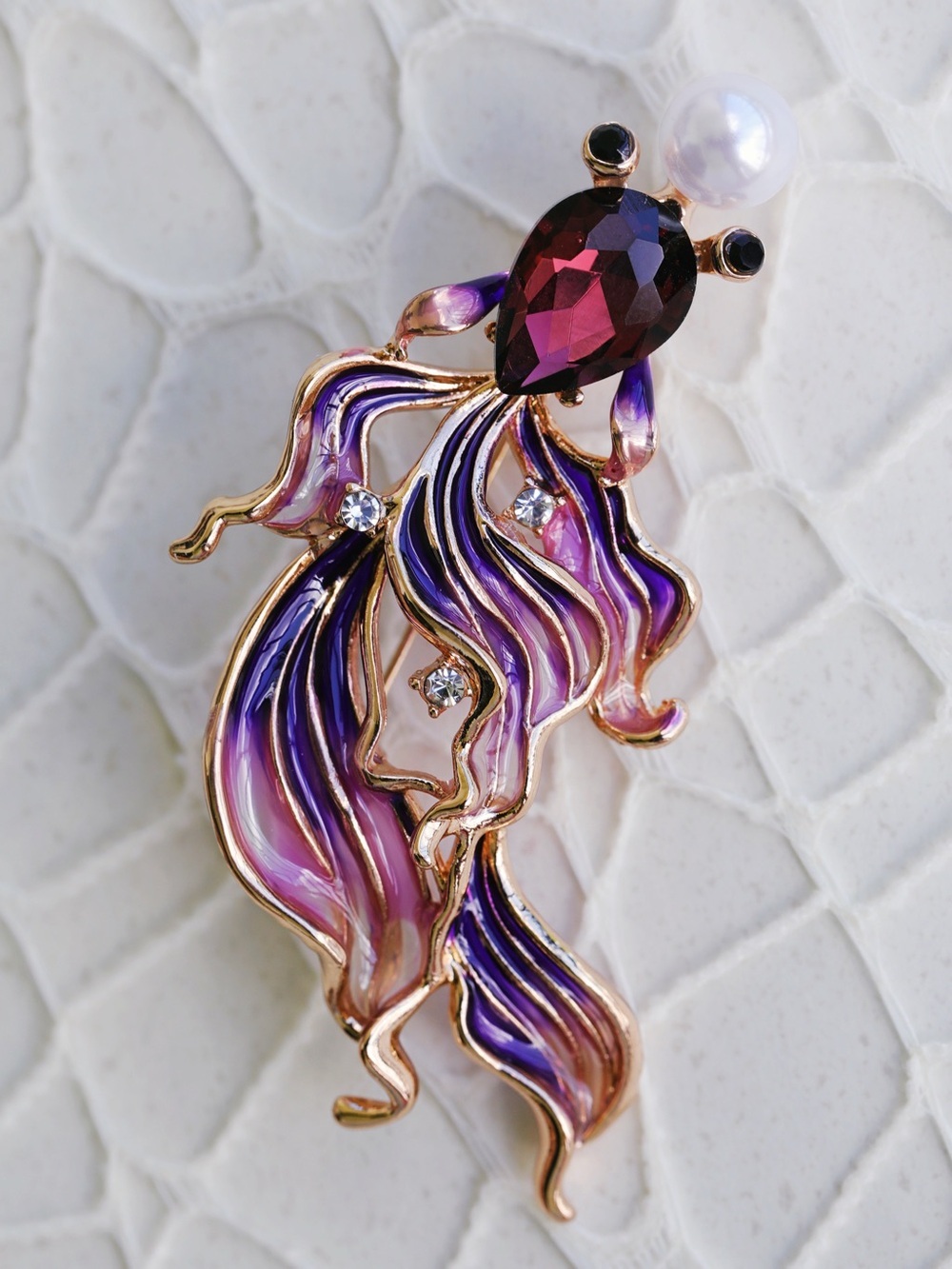 Deep Purple Enamal Gemstone Koi Fish  Convertible Gold Tone Brooch - Pendant